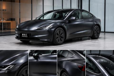 陶瓷黑落于Model 3，冷峻光影下的极简运动感