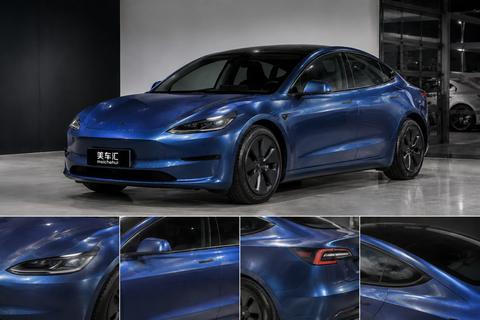 蓝调更深一层，Model 3换上金属午夜蓝后的沉稳气场 - 汽车改色膜效果图