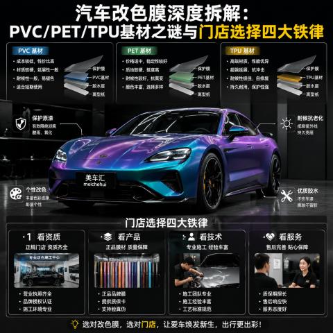 汽车改色膜深度拆解：PVC/PET/TPU基材之谜与门店选择四大铁律 - 汽车贴膜知识配图