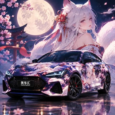 月夜狐妖少女风格汽车彩绘