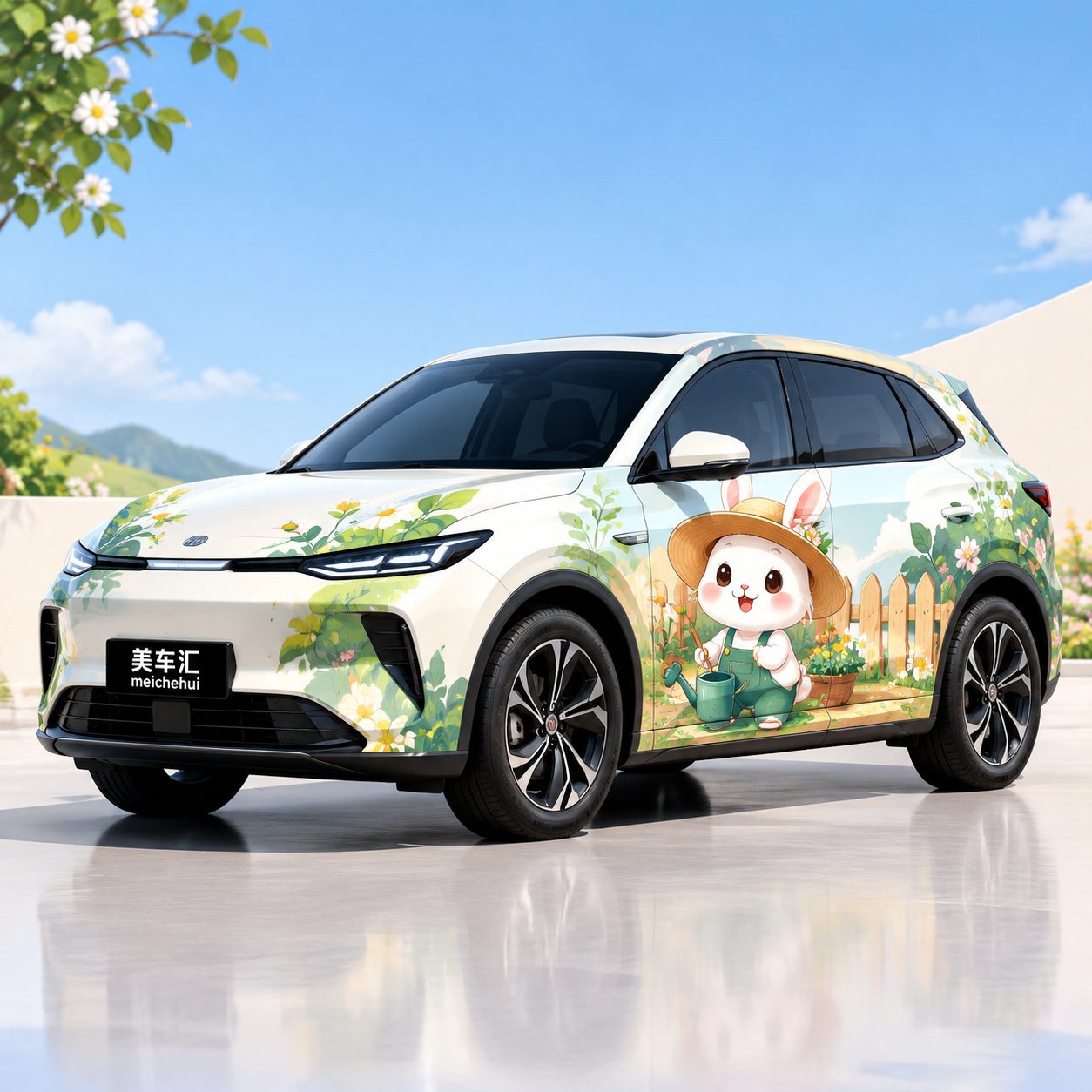 园丁兔子吉祥物风格汽车彩绘